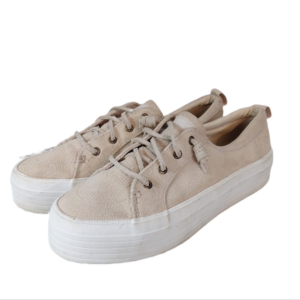 Sperry Crest Vibe Textured Beige Platform Sneakers Women's Size 9
